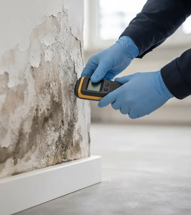 Muro con umidità di risalita e distacco dell'intonaco a Treviso
